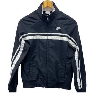 VTG 90's Nike Sportswear Track Jacket Black White Swoosh Zip Up Women's Size S